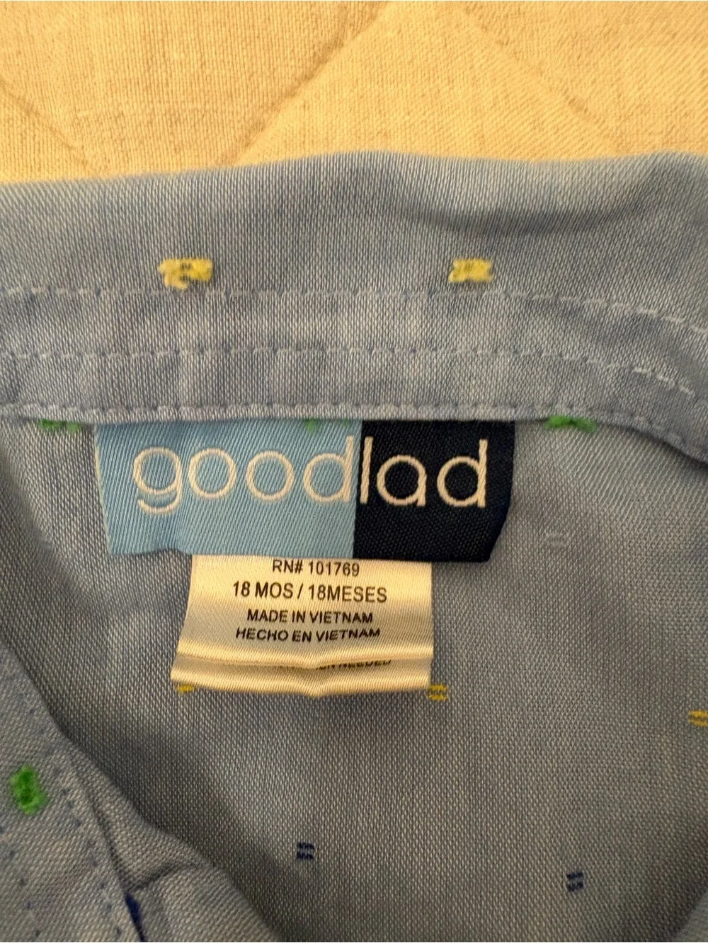 Goodlad Light Blue Baby Romper with Green Tractor Appliqué